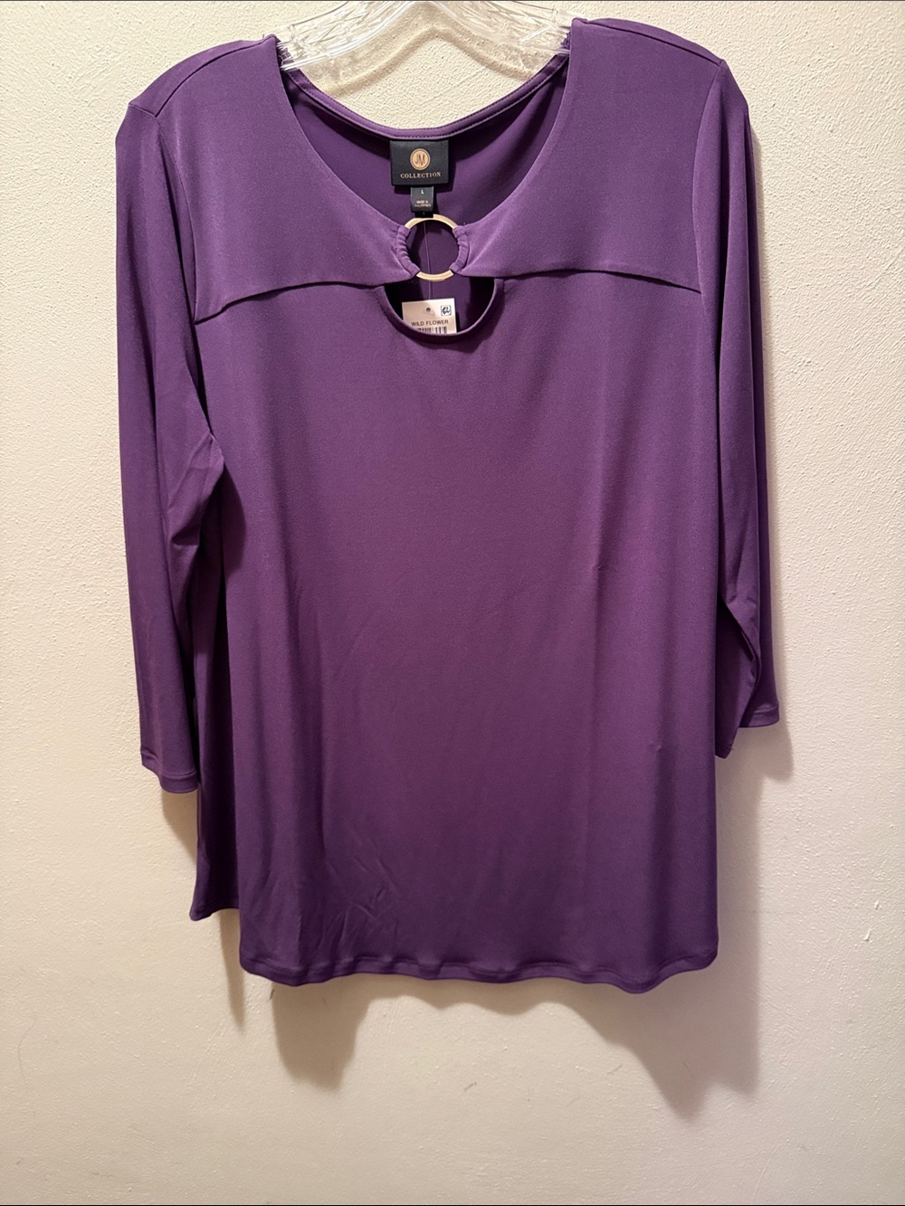 JM Collection Purple Long-Sleeve Top with Front Ring Detail